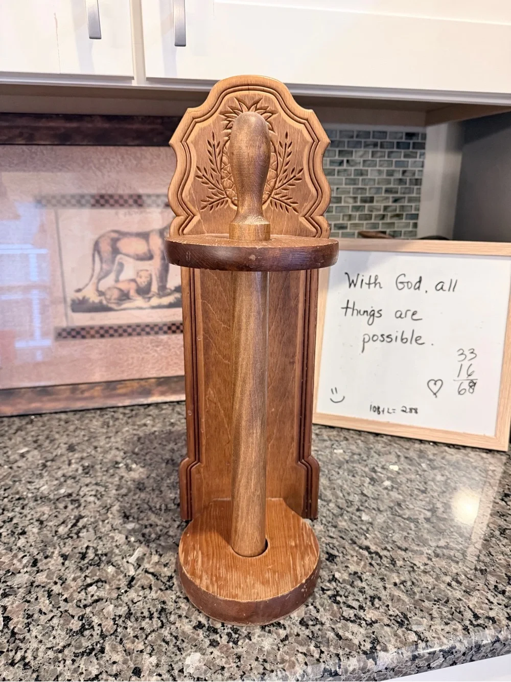 Vtg Wooden Wall-Mounted pineapple motif Paper Towel Holder - Brown